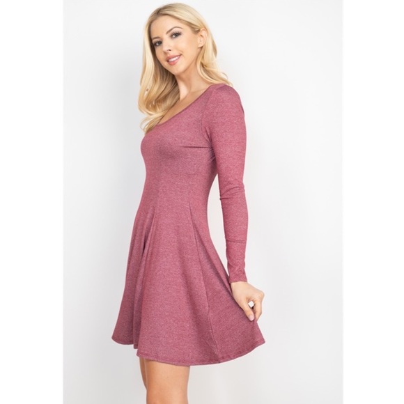 Mauve Long Sleeve Strappy Back Flared Skirt Mini Dress - Picture 3 of 16